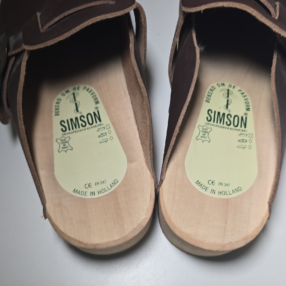 NWOT SIMSON Holland Leather And Wood Clogs - Picture 5 of 8